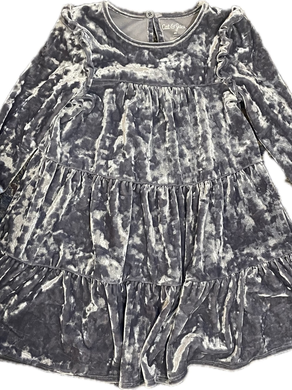 Cat & Jack Girls' Silver Crush Velvet Tiered Dress